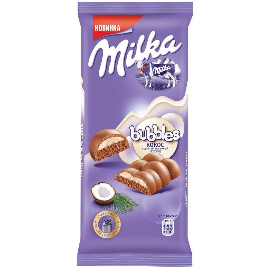 Шоколад молочный Milka Bubbels пористый с кокосом