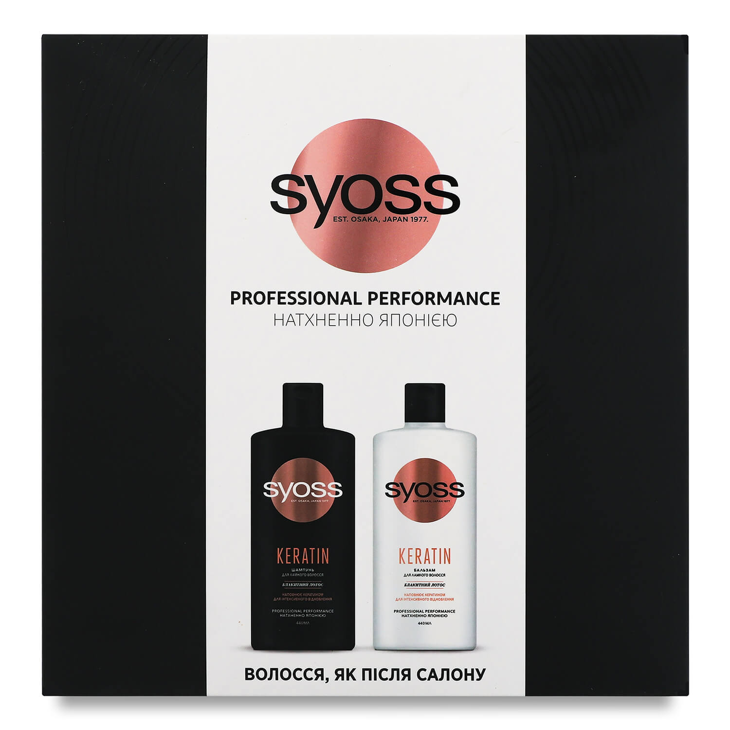Набор Syoss Keratin: шампунь 440 мл + бальзам 440 мл для ломких волос