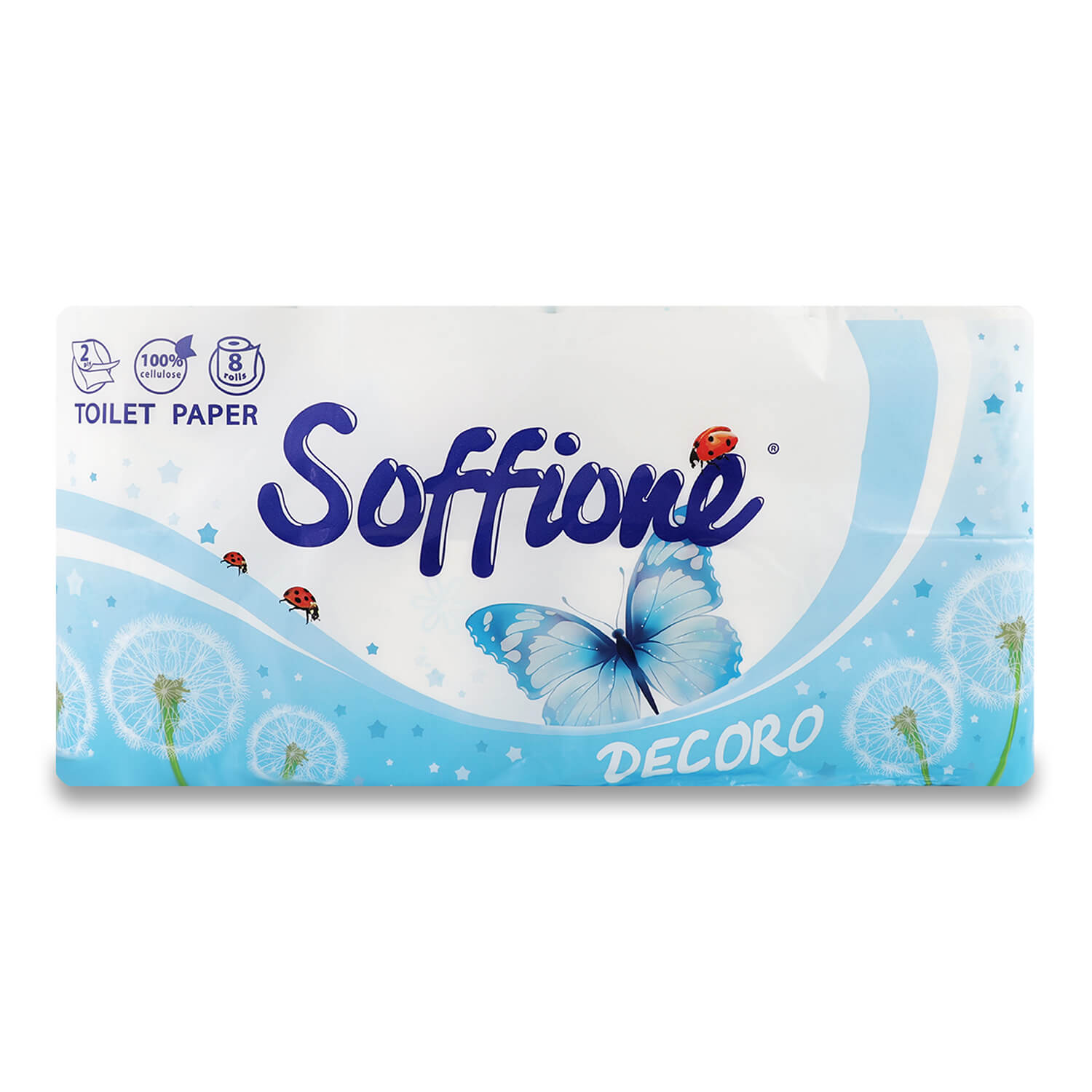 Бумага туалетная Soffione Family Pack Decoro 2-слойная бело-синяя