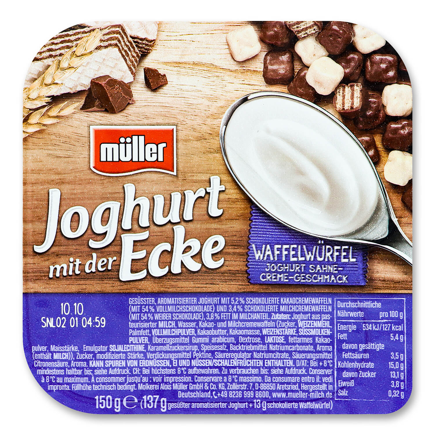 Йогурт Muller с кусочками вафель глазированных шоколадом 3,8%