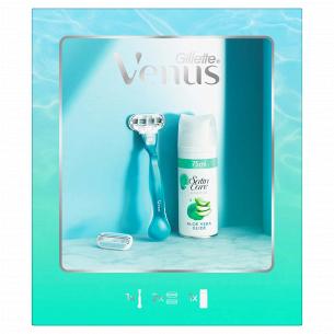 Подарочный набор Venus Smooth: Бритвенная ручка + 2 сменные кассеты + Гель для бритья Satin Care для чувствительной кожи 75 мл