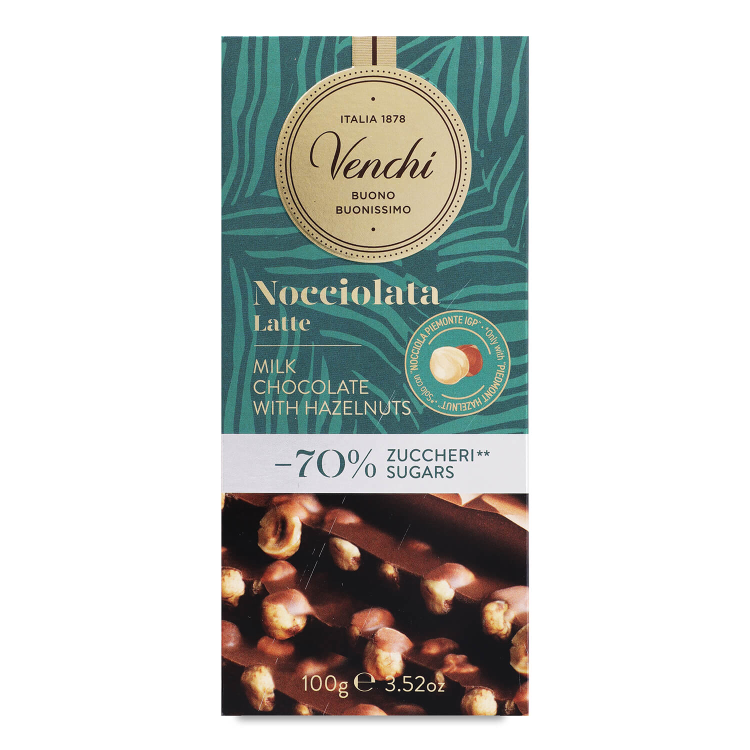 Шоколад молочный Venchi с фундуком 70% сахара