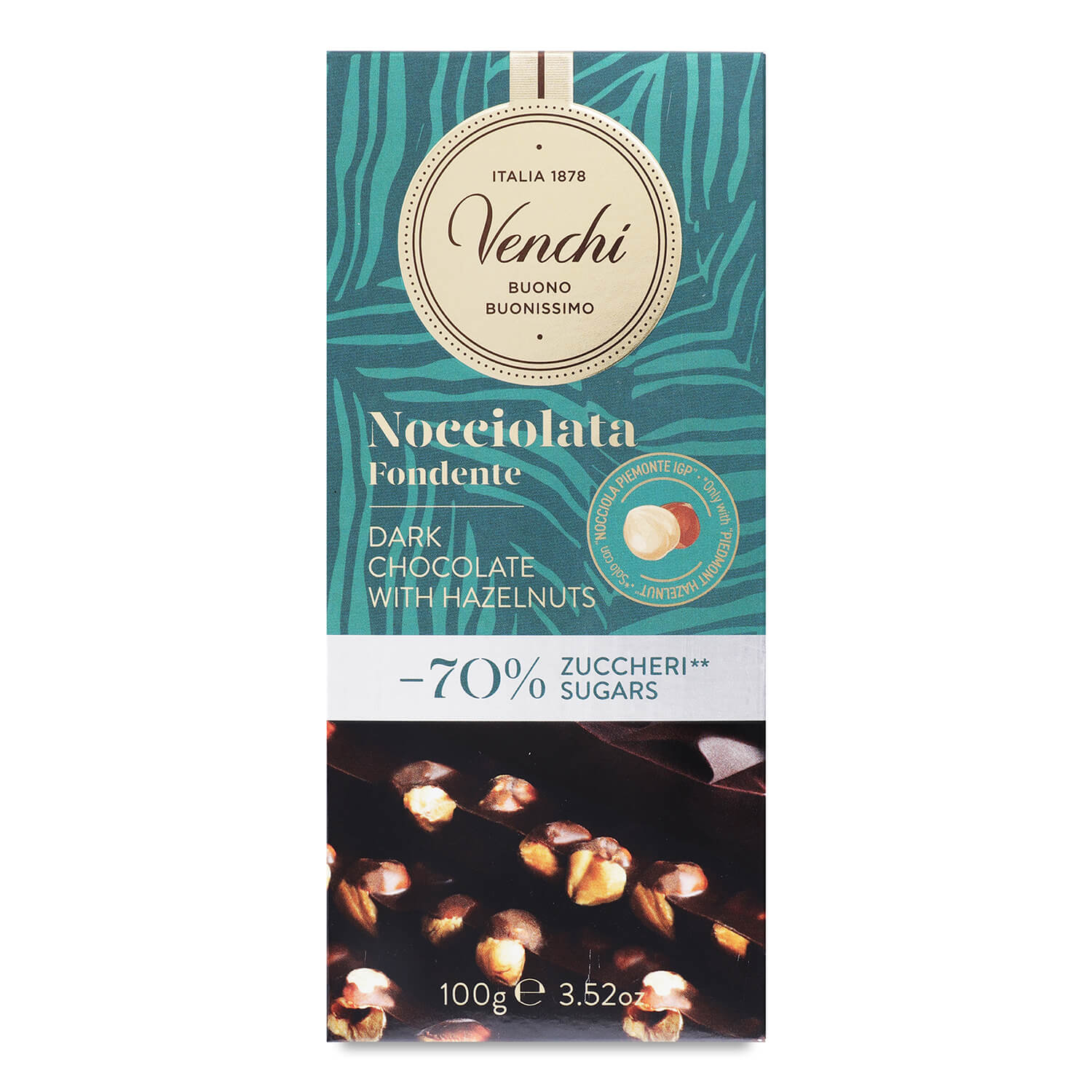 Шоколад черный Venchi с фундуком 70% сахара