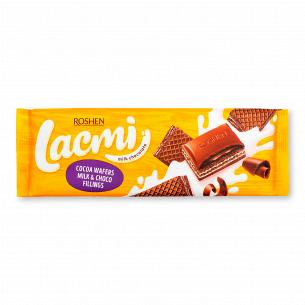 Шоколад молочний Roshen Lacmi молочно-шоколадна начинка та вафлі з какао