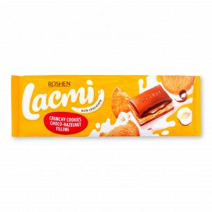 Шоколад молочный Roshen Lacmi с шоколадно-ореховой начинкой и печеньем