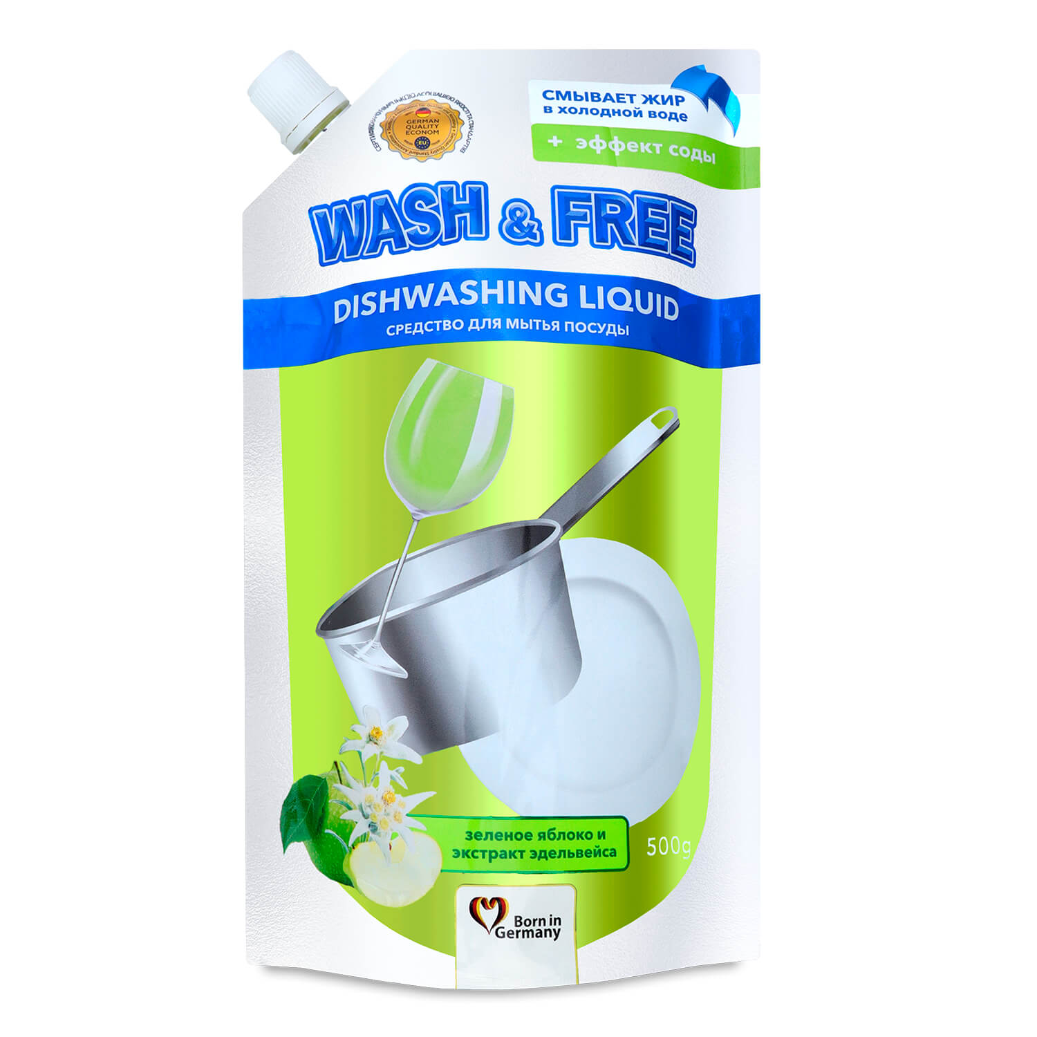 Средство для мытья посуды Wash&Free яблоко-эдельвейс