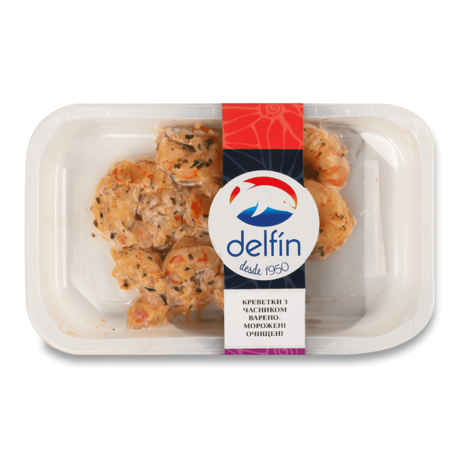 Креветки Delfin с чесноком варено-мороженные очищеные