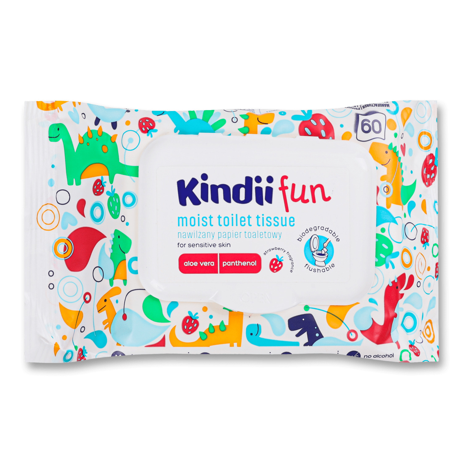 Бумага туалетная Kindii Fun влажная с клапаном