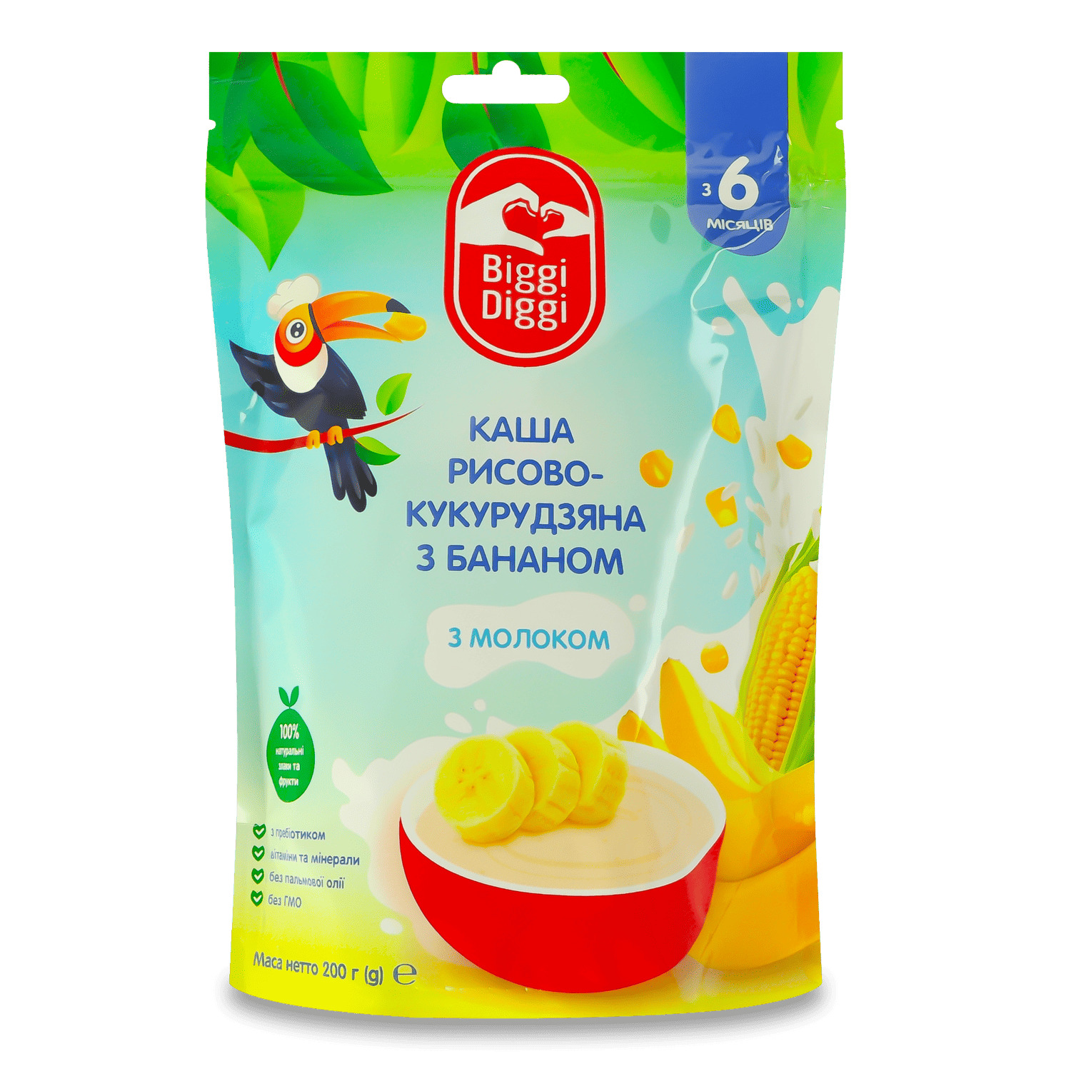 Каша рисово-кукурузная BiggiDiggi молочная с бананом