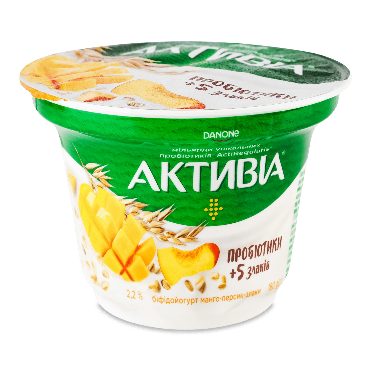 Бифидойогурт Активіа Манго персик злаки 2,2% ст