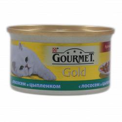 Корм для котов Gourmet Gold кусочки с лососем и цыпленком