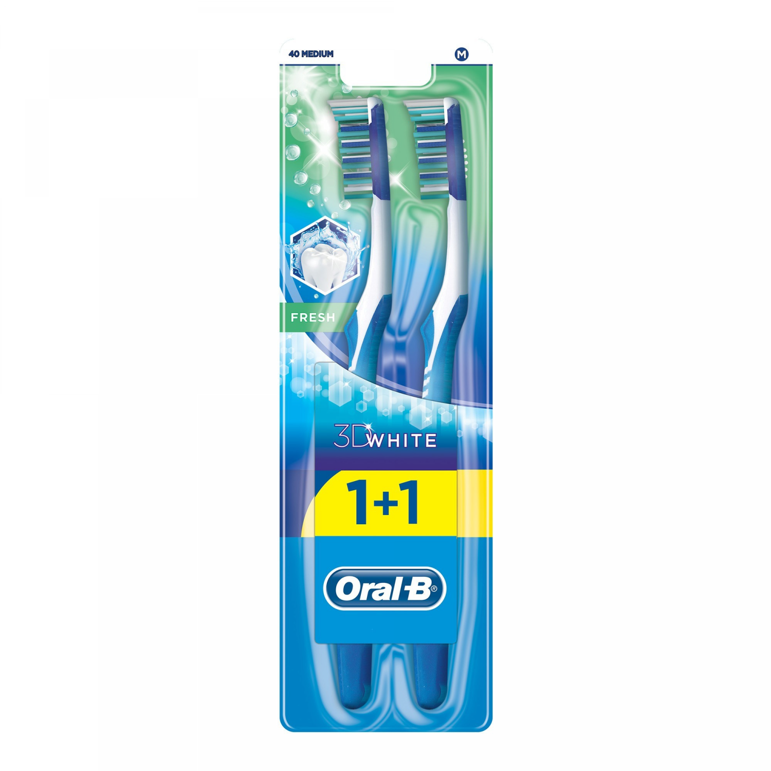 Щетка зубная Oral-B 3D White Fresh 40 средней жесткости 1+1 бесплатно
