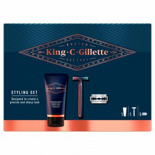 Подарунковий набір для стайлінгу King C. Gillette: бритва, 5 змінних лез, гель для гоління 150 мл