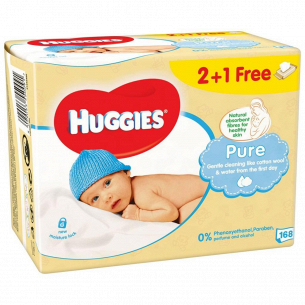Салфетки детские Huggies Pure 2+1