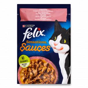 Корм для котів Felix Jellies Sensations лосось у соусі зі смаком креветок